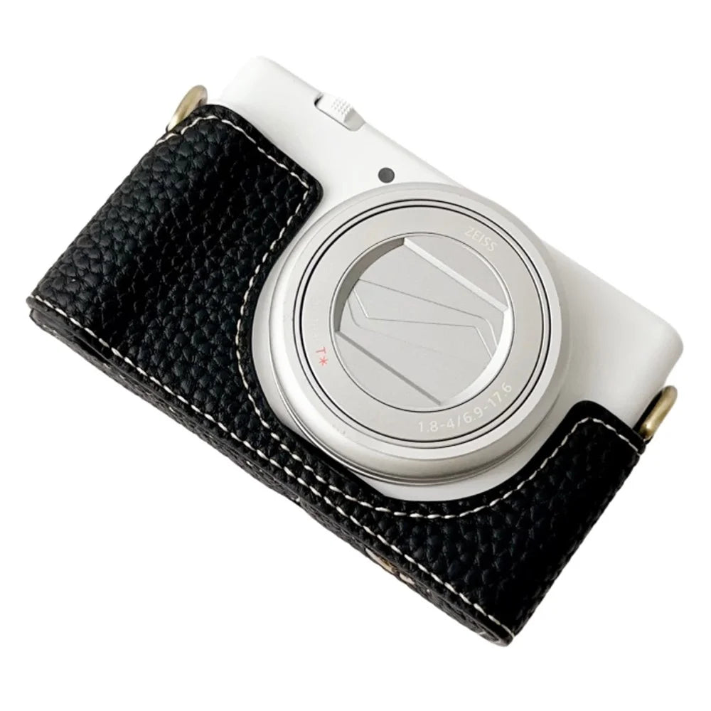 For Sony ZV-1 II / ZV-1M2 / ZV-1F Litchi Texture PU Leather Camera Bag Bottom Case Easy to Replace Battery - Black - 1