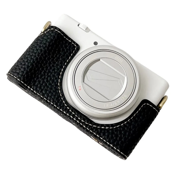 For Sony ZV-1 II / ZV-1M2 / ZV-1F Litchi Texture PU Leather Camera Bag Bottom Case Easy to Replace Battery - Black - 1