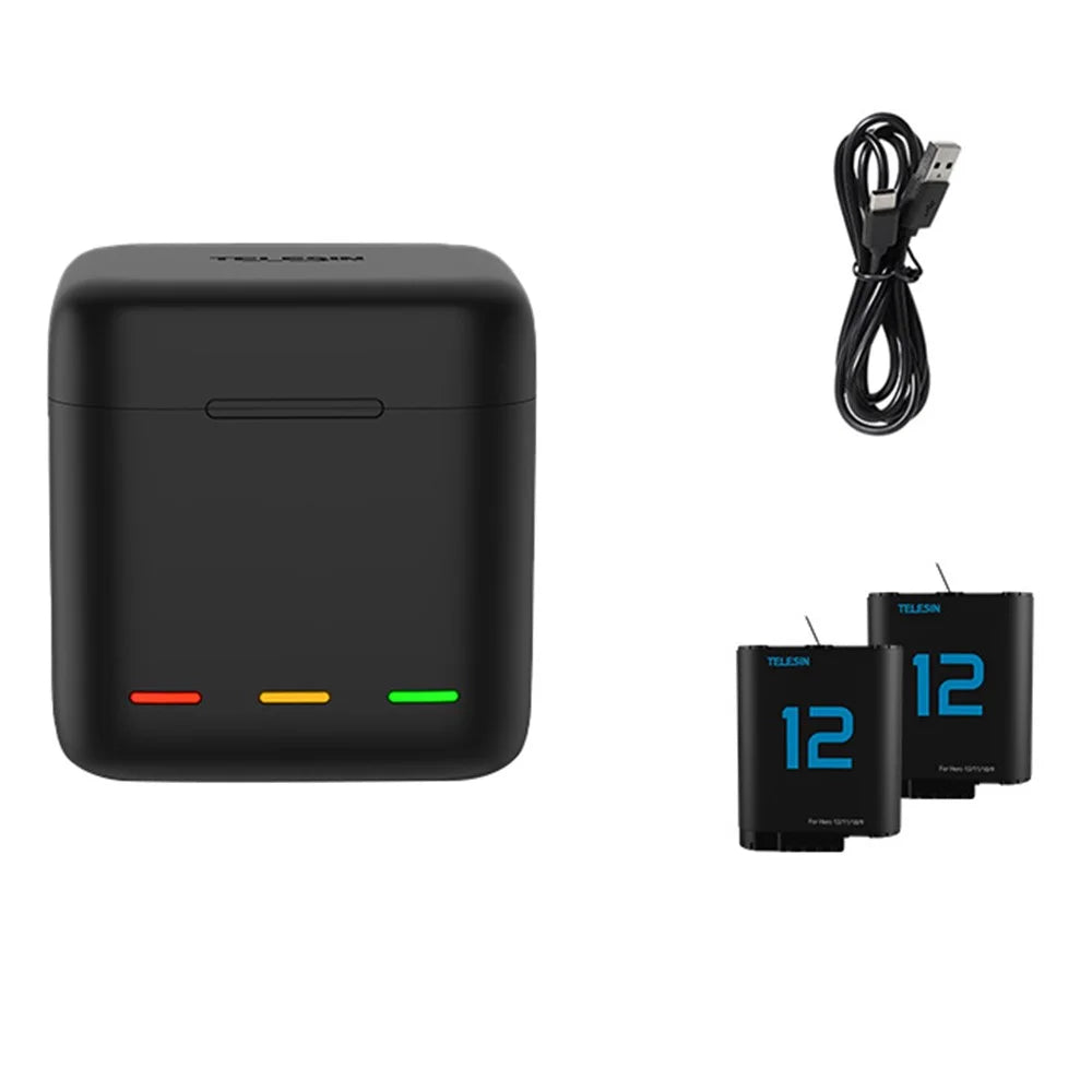 TELESIN S0-BCG-04-TGP For GoPro Hero 12  /  11  /  10  /  9 Portable Charging Case Kit with 2 Batteries - 1