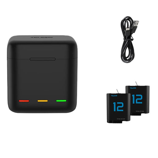 TELESIN S0-BCG-04-TGP For GoPro Hero 12  /  11  /  10  /  9 Portable Charging Case Kit with 2 Batteries - 1