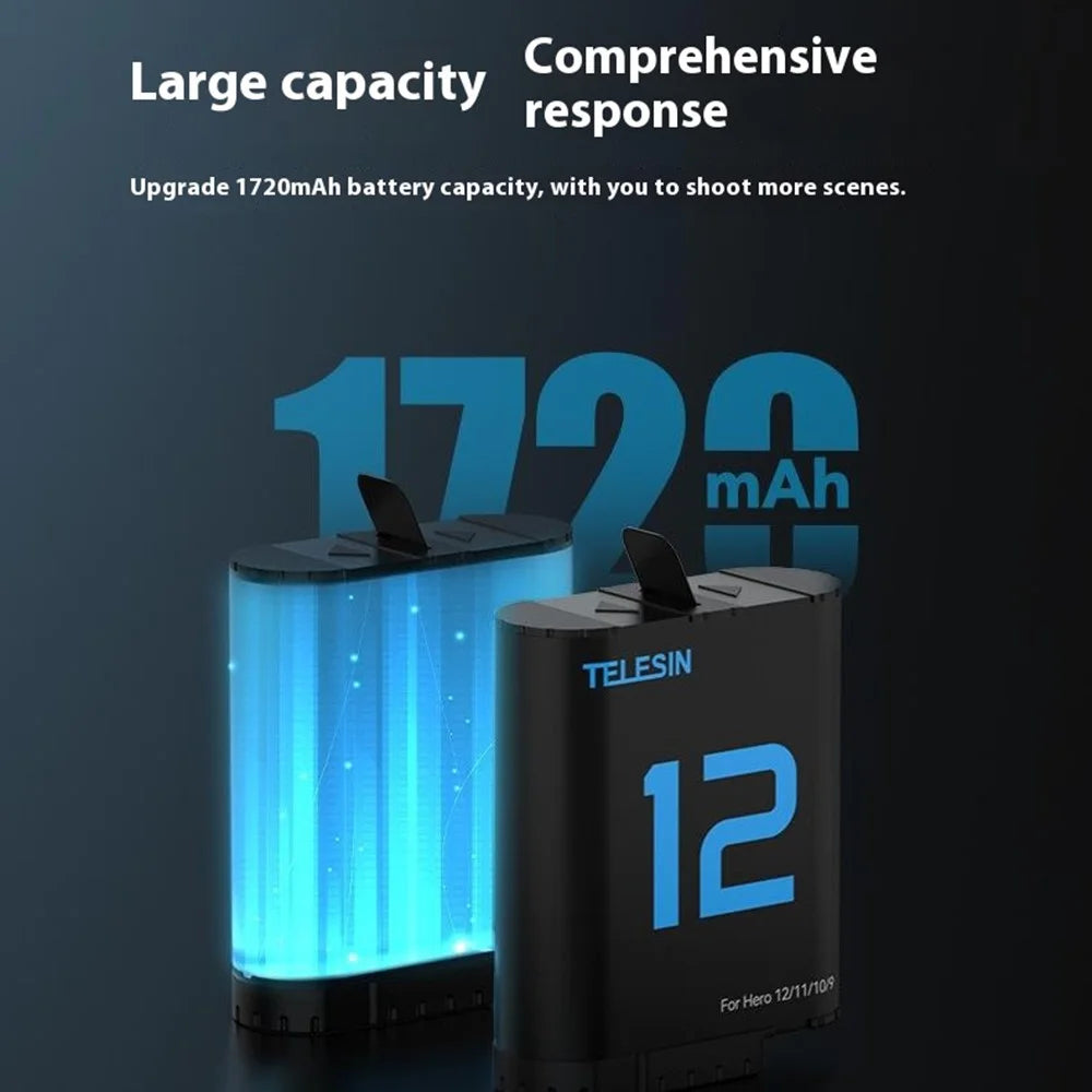TELESIN S0-BCG-04-TGP For GoPro Hero 12  /  11  /  10  /  9 Portable Charging Case Kit with 2 Batteries - 4