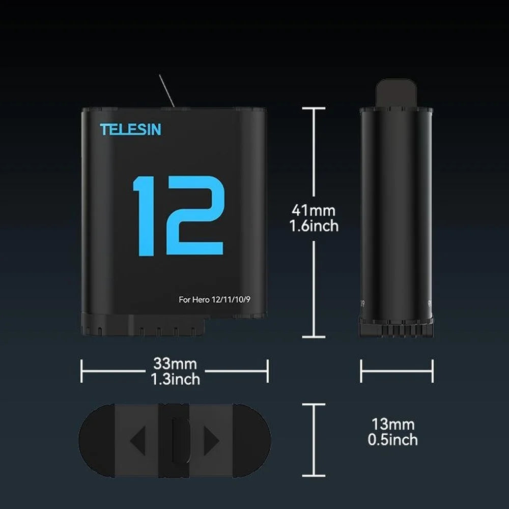 TELESIN S0-BCG-04-TGP For GoPro Hero 12  /  11  /  10  /  9 Portable Charging Case Kit with 2 Batteries - 6