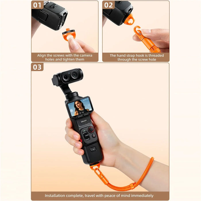 21cm Hand Strap for Insta360 Luna Ultra Camera Adjustable Wrist Lanyard Anti-Lost Self-Locking Buckle Polyester Rope - Orange - 5