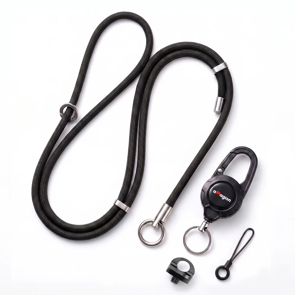 AMAGISN BD54 85cm Steel Wire Quick-Draw Sling Lanyard with 140cm Shoulder Strap for Insta360 Luna Ultra / DJI Pocket 4/3 - Black - 1