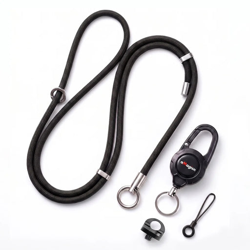 AMAGISN BD54 85cm Steel Wire Quick-Draw Sling Lanyard with 140cm Shoulder Strap for Insta360 Luna Ultra / DJI Pocket 4/3 - Black - 1