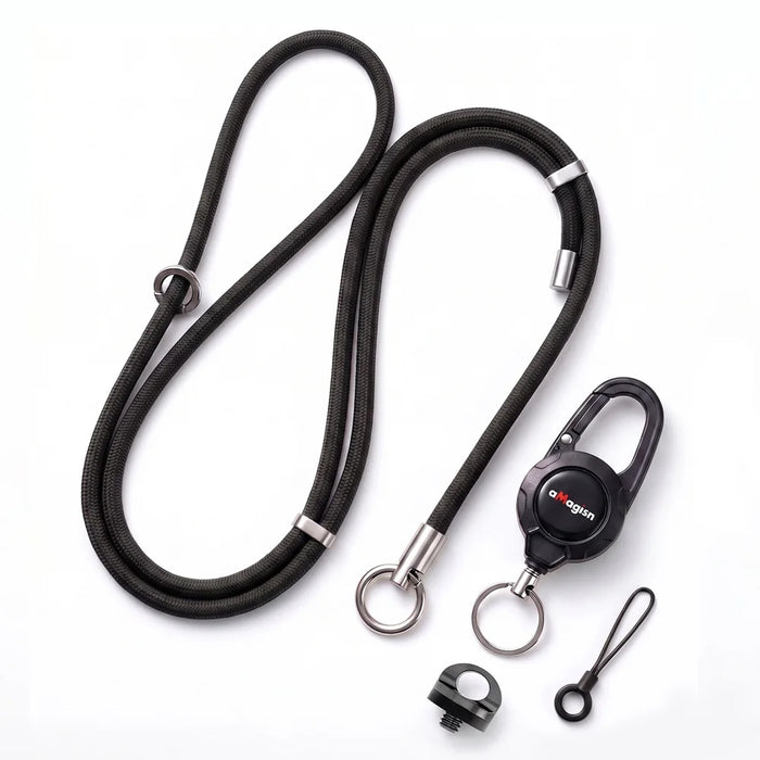 AMAGISN BD54 85cm Steel Wire Quick-Draw Sling Lanyard with 140cm Shoulder Strap for Insta360 Luna Ultra / DJI Pocket 4/3 - Black - 1