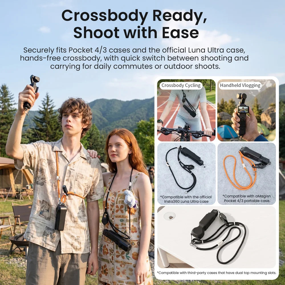 AMAGISN BD54 85cm Steel Wire Quick-Draw Sling Lanyard with 140cm Shoulder Strap for Insta360 Luna Ultra / DJI Pocket 4/3 - Black - 7