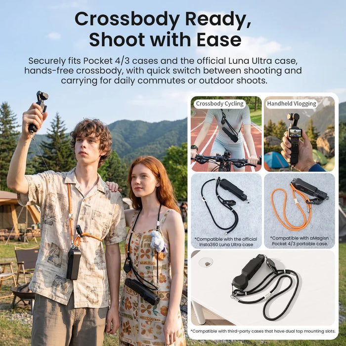 AMAGISN BD54 85cm Steel Wire Quick-Draw Sling Lanyard with 140cm Shoulder Strap for Insta360 Luna Ultra / DJI Pocket 4/3 - Black - 7