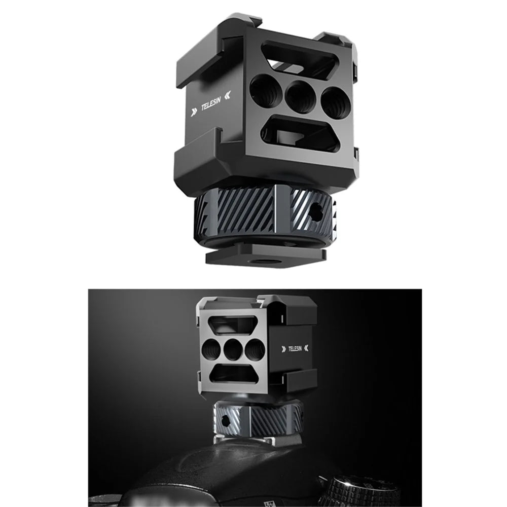 TELESIN TE-CEB-001 1/4 Screw Hole Three-Head Cold Shoe Mount Adapter SLR Mirrorless Camera LED Light Monitor Expansion Bracket - 1