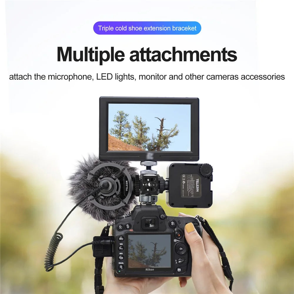 TELESIN TE-CEB-001 1/4 Screw Hole Three-Head Cold Shoe Mount Adapter SLR Mirrorless Camera LED Light Monitor Expansion Bracket - 3