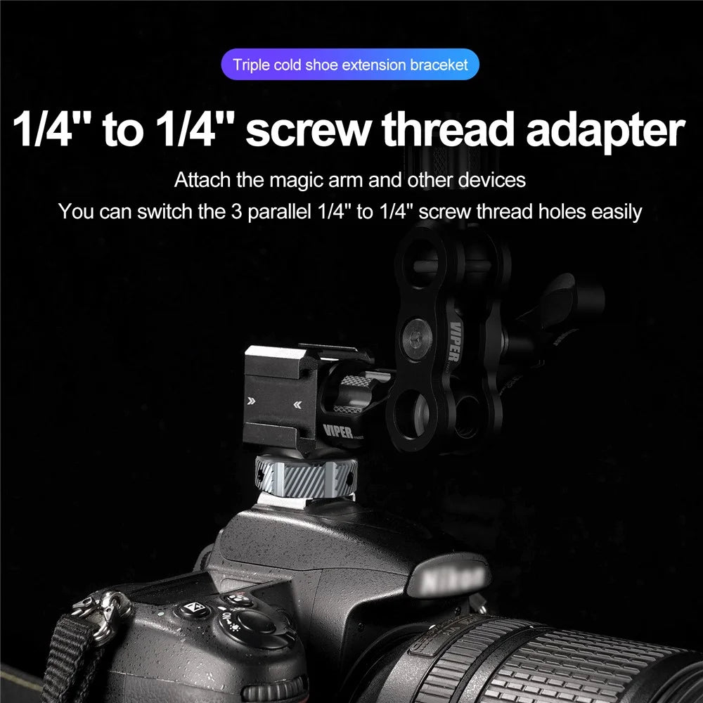 TELESIN TE-CEB-001 1/4 Screw Hole Three-Head Cold Shoe Mount Adapter SLR Mirrorless Camera LED Light Monitor Expansion Bracket - 5