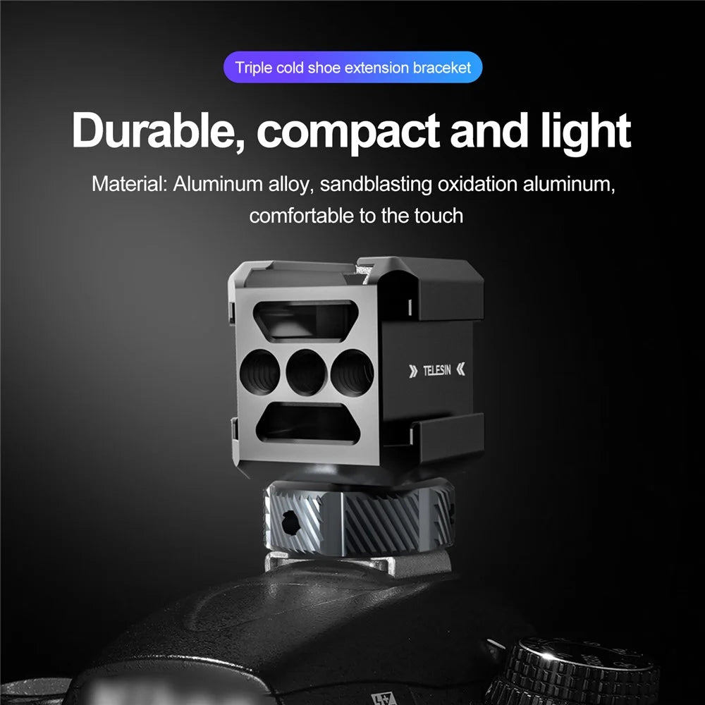 TELESIN TE-CEB-001 1/4 Screw Hole Three-Head Cold Shoe Mount Adapter SLR Mirrorless Camera LED Light Monitor Expansion Bracket - 6