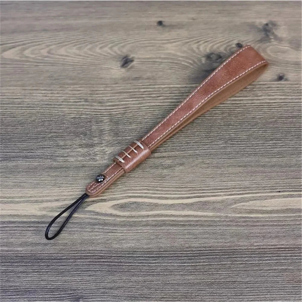 For Fuji / Canon / Nikon / Panasonic DSLR Camera 2mm Connector PU Leather Wrist Strap Hand Grip Rope - Brown - 2