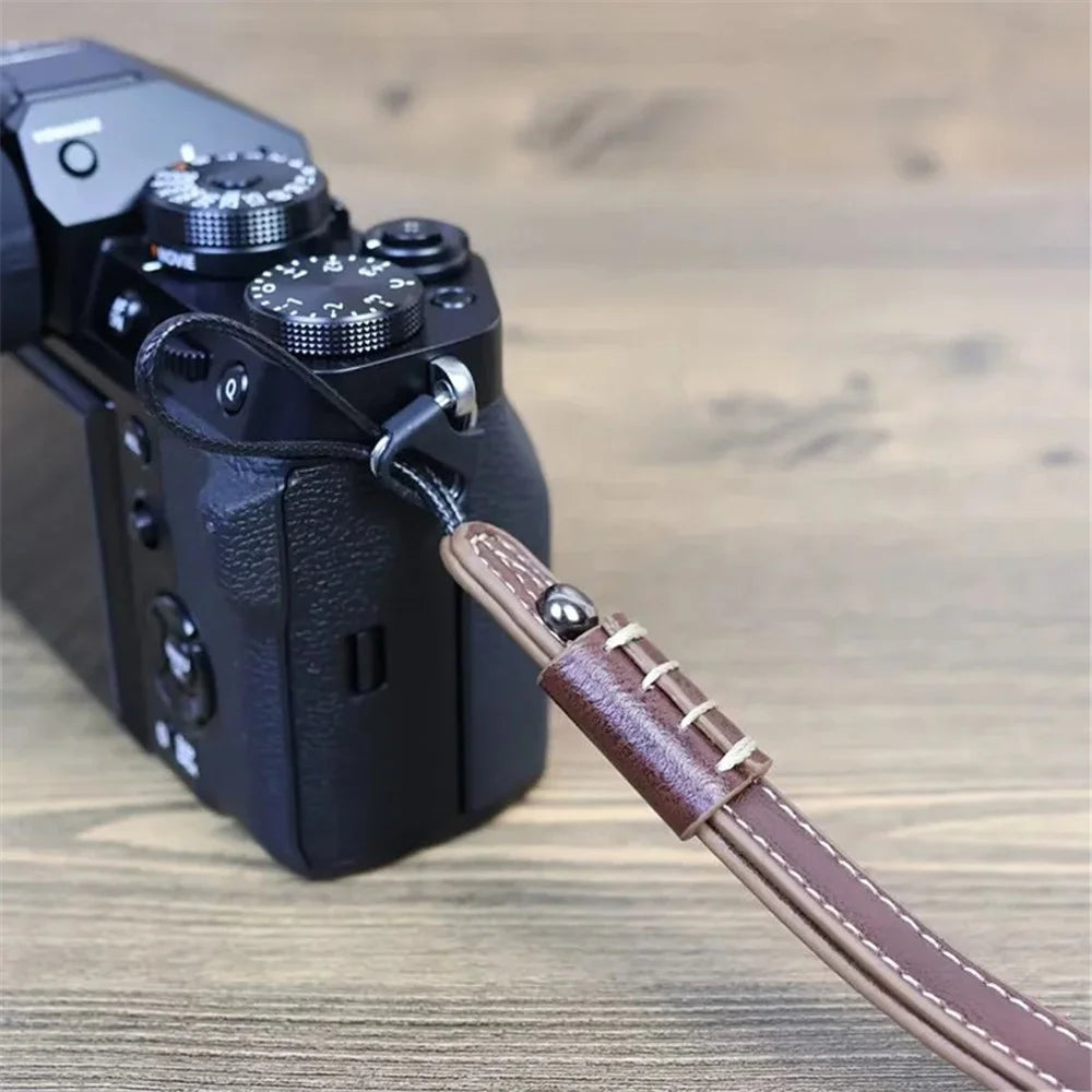 For Fuji / Canon / Nikon / Panasonic DSLR Camera 2mm Connector PU Leather Wrist Strap Hand Grip Rope - Brown - 3