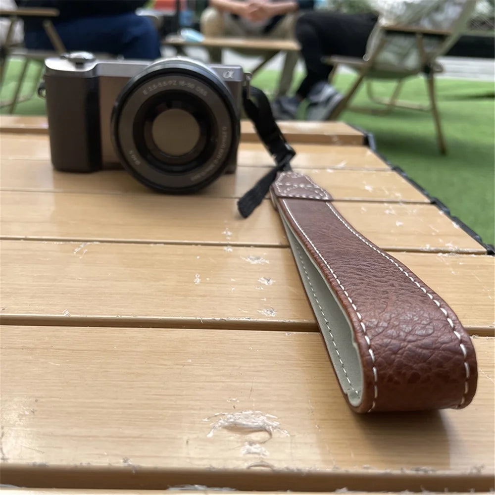 For Fujifilm Canon Nikon Panasonic SLR Camera PU Leather Hand Strap Buffalo Texture Wrist Rope - Coffee - 2