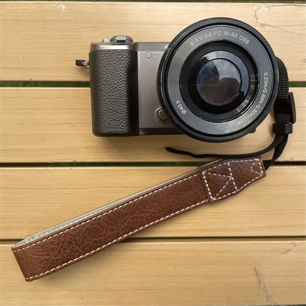 For Fujifilm Canon Nikon Panasonic SLR Camera PU Leather Hand Strap Buffalo Texture Wrist Rope - Coffee - 3