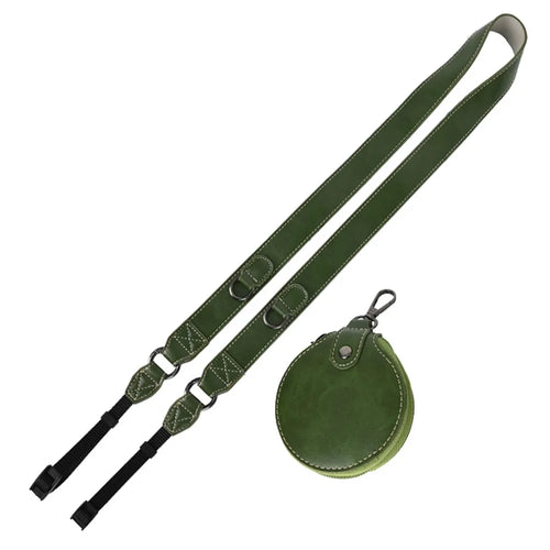 PU Leather Camera Carrying Strap SLR Camera Neck Shoulder Strap + Small Bag - Green - 1