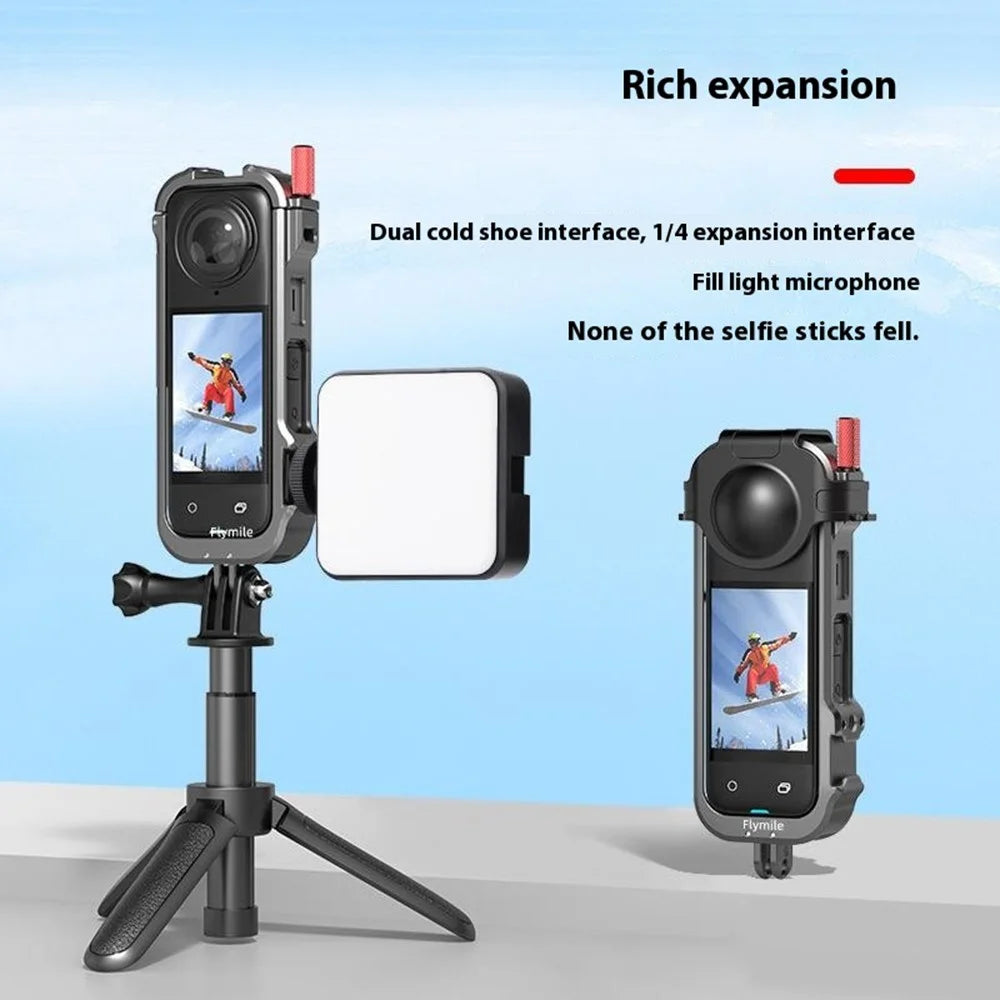 FLYMILE For Insta360 X4 Camera Cage Metal Protective Frame Expansion Bracket with Lens Cover - 3