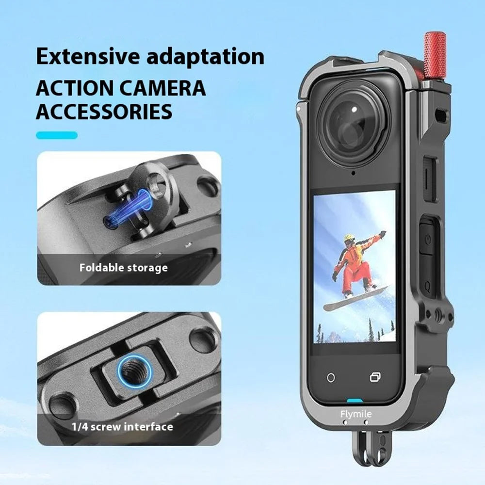 FLYMILE For Insta360 X4 Camera Cage Metal Protective Frame Expansion Bracket with Lens Cover - 4