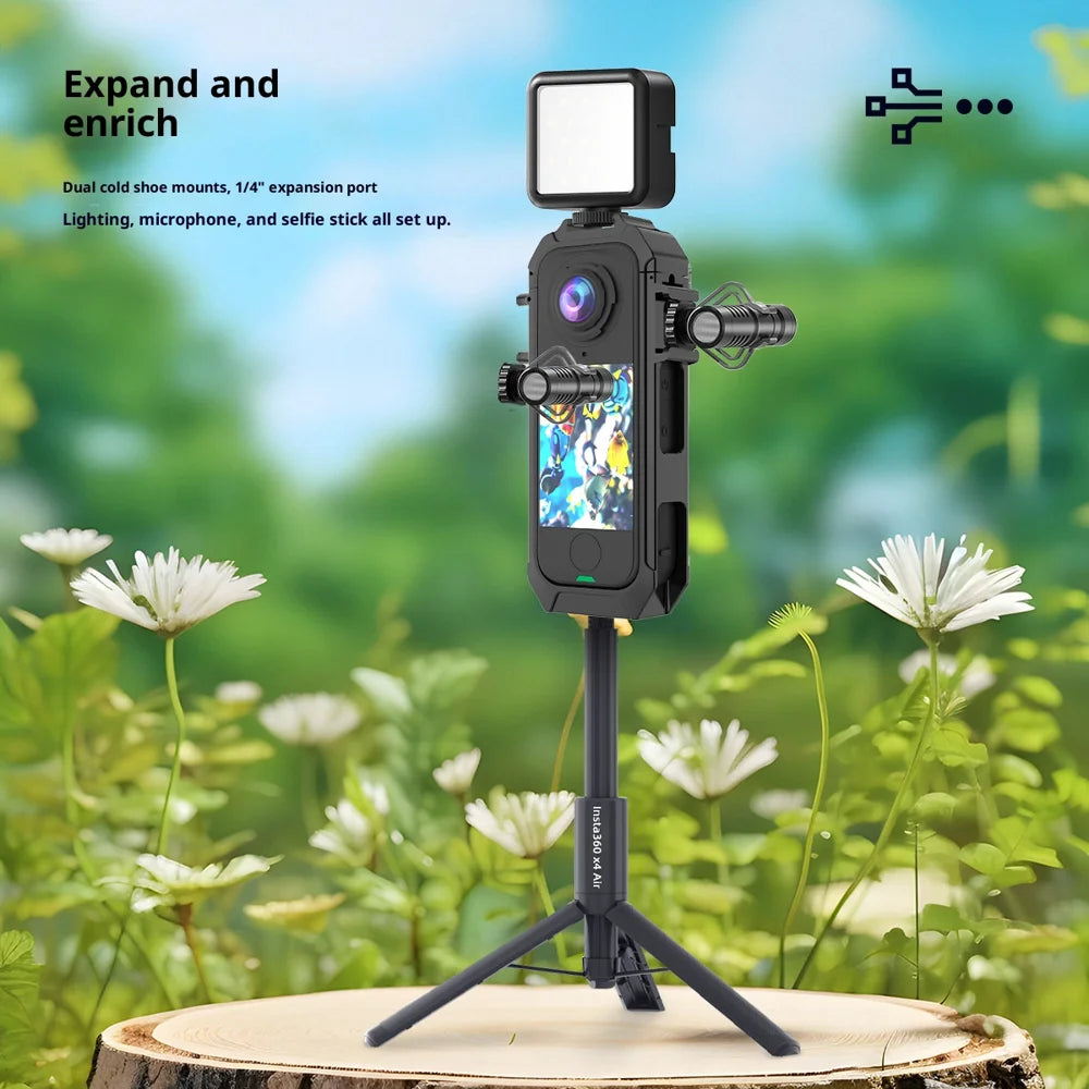 For Insta360 X4 Air Plastic Rabbit Case Magnetic Quick Release Camera Cage with Dual Cold Shoe 1/4 Inch Expansion Interface - 3