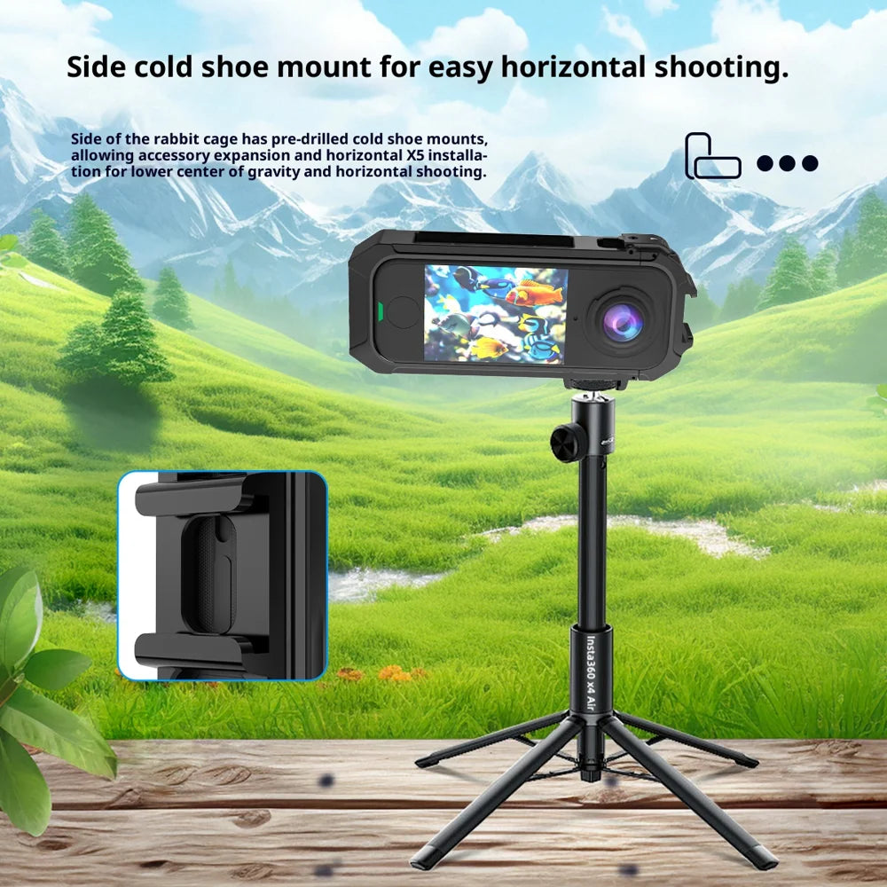 For Insta360 X4 Air Plastic Rabbit Case Magnetic Quick Release Camera Cage with Dual Cold Shoe 1/4 Inch Expansion Interface - 4