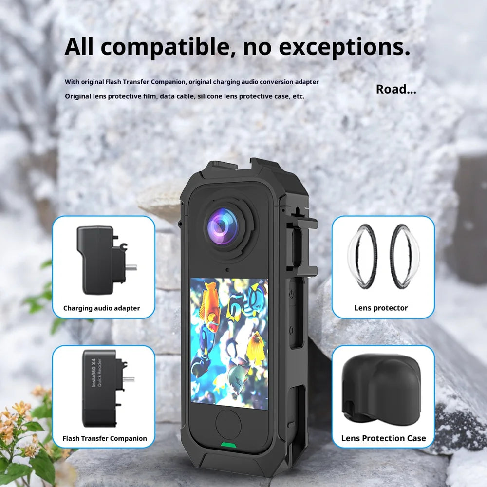 For Insta360 X4 Air Plastic Rabbit Case Magnetic Quick Release Camera Cage with Dual Cold Shoe 1/4 Inch Expansion Interface - 6