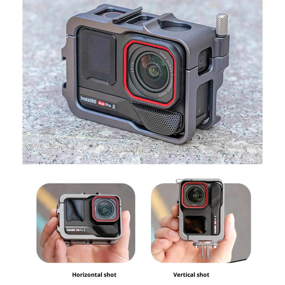 Aluminum Alloy Protective Case for Insta360 Ace Pro 2/Ace Pro/Ace Dual Cold Shoe Expansion Camera Cage Frame - Silver - 6