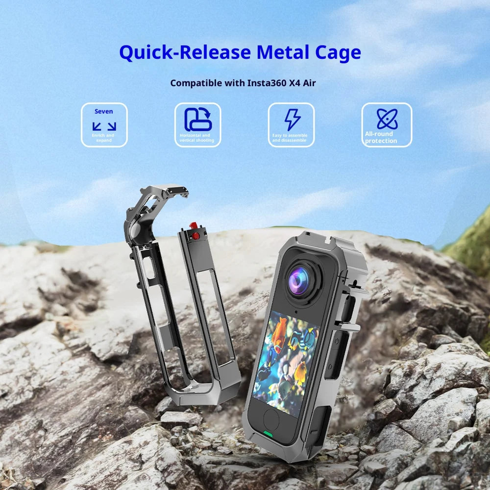 For Insta360 X4 Air Quick Release Metal Cage Aluminum Alloy Action Camera Protective Frame with Cold Shoe Mount - 2