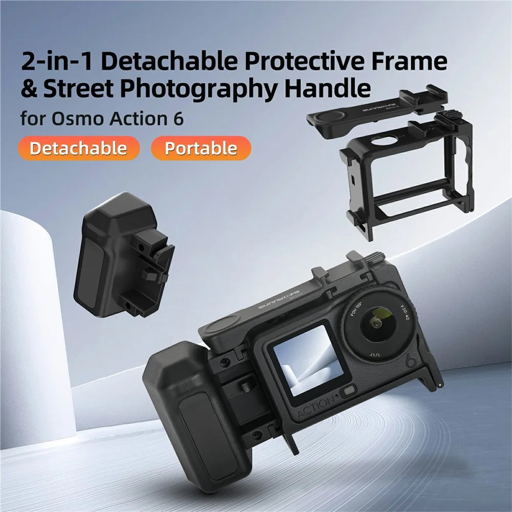 SUNNYLIFE OA6-BK144 For DJI Osmo Action 6 Camera 2 in 1 Detachable Protective Frame Street Shooting Grip Kit - Black - 2
