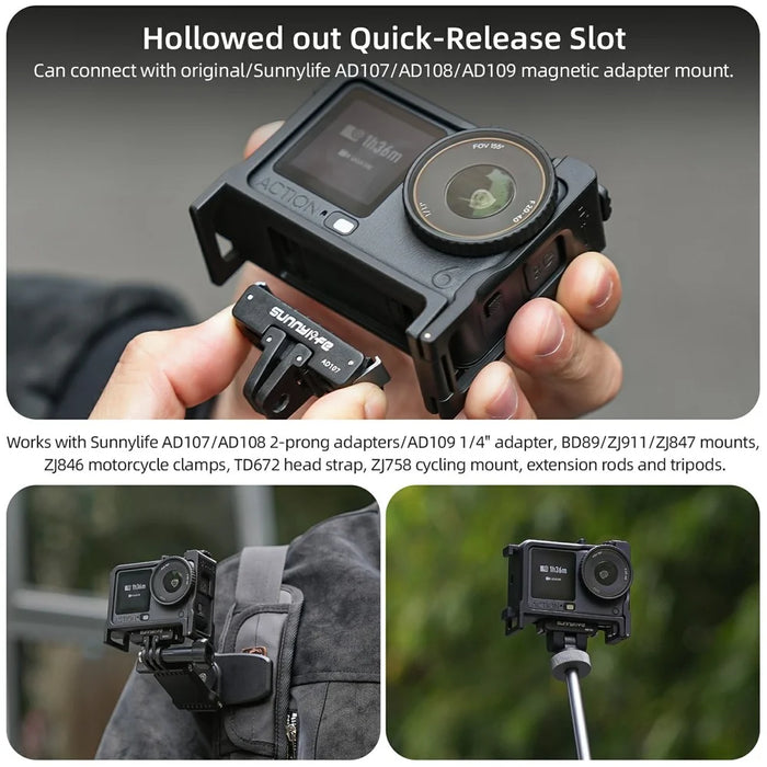 SUNNYLIFE OA6-BK144 For DJI Osmo Action 6 Camera 2 in 1 Detachable Protective Frame Street Shooting Grip Kit - Black - 4