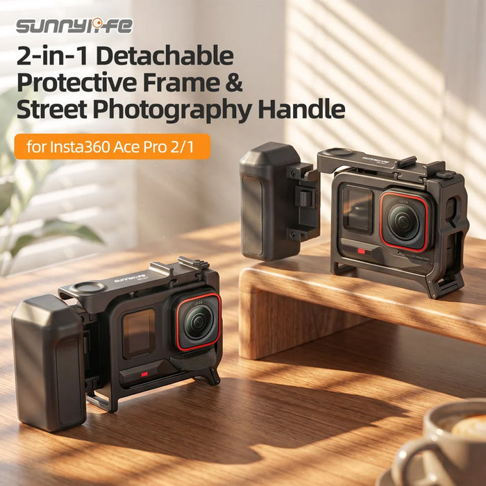 SUNNYLIFE For Insta360 Ace Pro 2 / Ace Pro Cage Handle 2 in 1 Detachable Grip Protective Frame for Street Photography - Black - 3