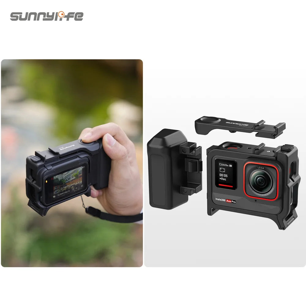 SUNNYLIFE For Insta360 Ace Pro 2 / Ace Pro Cage Handle 2 in 1 Detachable Grip Protective Frame for Street Photography - Black - 4