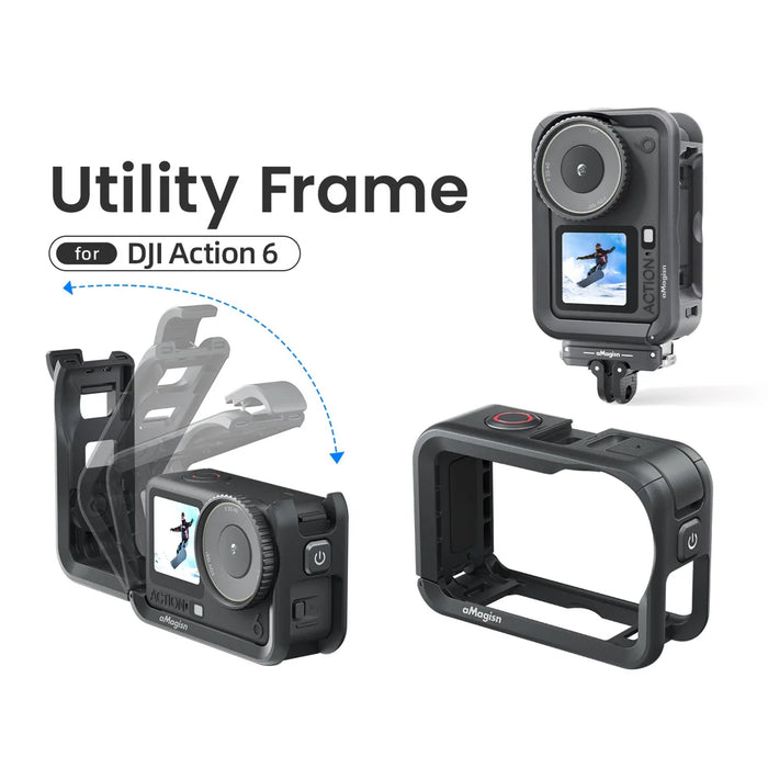 AMAGISN Rabbit Cage for DJI Osmo Action 6 Protective Housing PC Expansion Frame with Cold Shoe Mount - Black - 2