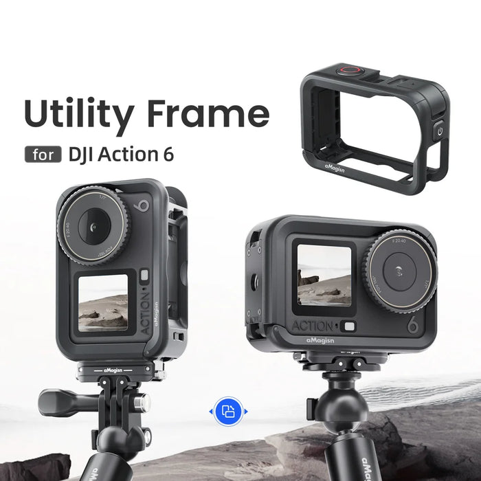 AMAGISN Rabbit Cage for DJI Osmo Action 6 Protective Housing PC Expansion Frame with Cold Shoe Mount - Black - 3
