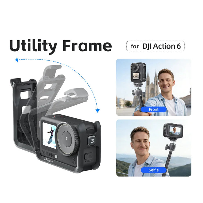 AMAGISN Rabbit Cage for DJI Osmo Action 6 Protective Housing PC Expansion Frame with Cold Shoe Mount - Black - 5