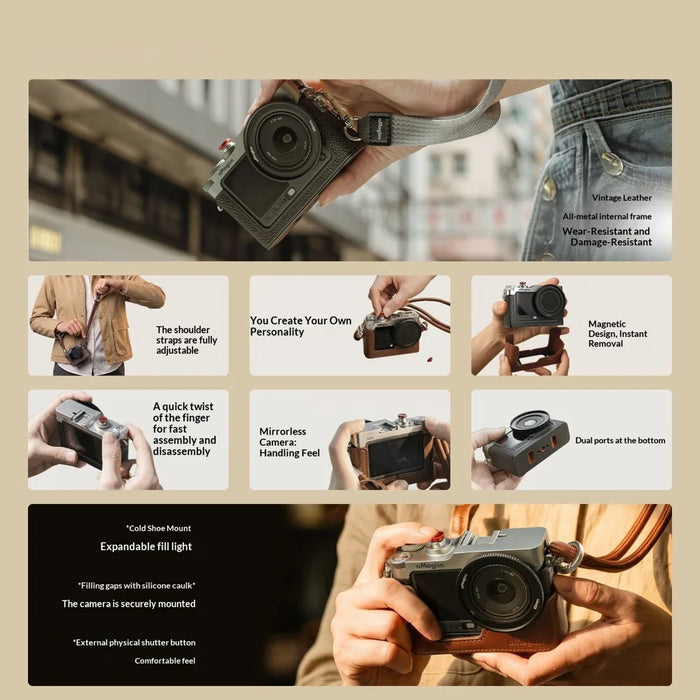 AMAGISN Rabbit Cage for DJI Osmo Action 6 Magnetic Quick Release Camera Protective Frame with Leather Case - 5