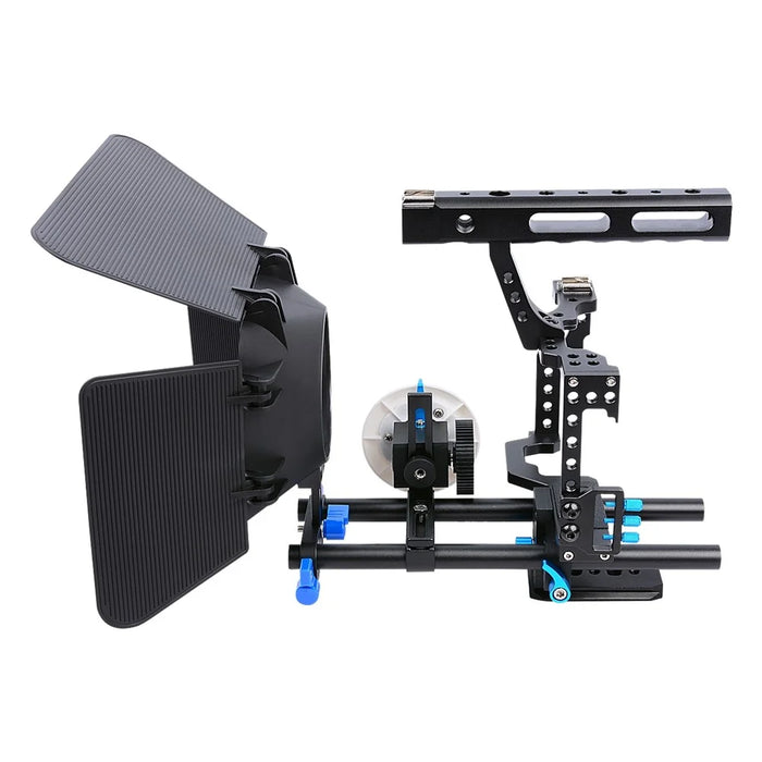 YELANGU C500 Metal Frame Cage Kit for GH4/A7S/A7/A7R/A7RII/A7SII Shock Absorption Stabilizer Quick Release Base Handheld Camera Cage with Cold Shoe Photographic Accessories - Blue - 2