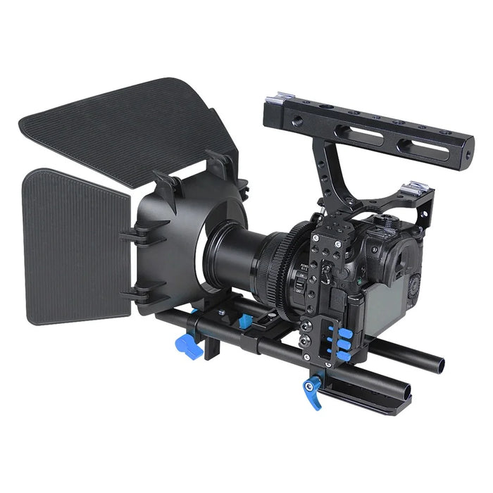 YELANGU C500 Metal Frame Cage Kit for GH4/A7S/A7/A7R/A7RII/A7SII Shock Absorption Stabilizer Quick Release Base Handheld Camera Cage with Cold Shoe Photographic Accessories - Blue - 3