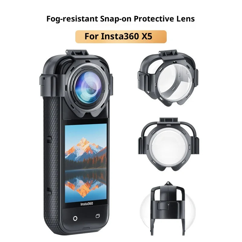 For Insta360 X5 Anti Scratch Action Camera Snap-on Lens Protector Cap Anti Fog Glass Lens Guard - 2