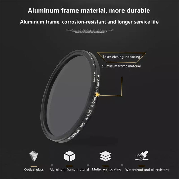 ND2-400 67mm ND Lens Filter Optical Glass Adjustable ND400 Neutral Density Camera Lens Filter - 4