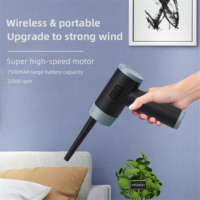 JC-B1 Cordless Air Duster Blower Electric Air Blower Rechargeable Handheld Computer Laptop Keyboard Cleaning Tool - Black / Silver - 2