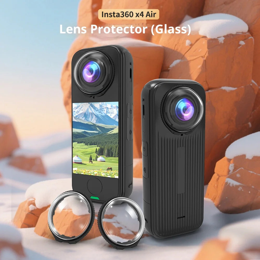 2Pcs / Set For Insta360 X4 Air Camera Tempered Glass Lens Protector Cap Anti Scratch Rotating Mount Lens Guard - 2