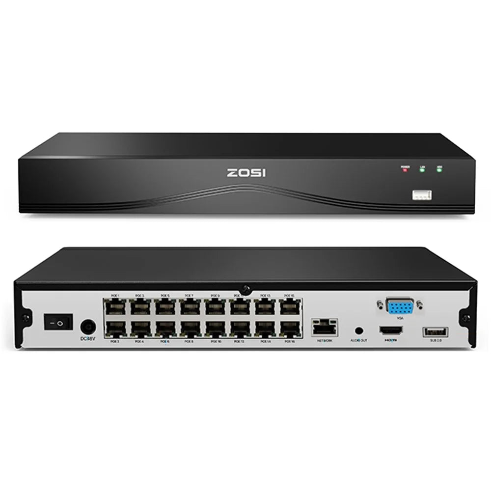 ZOSI 4K 8MP 24-Channel PoE NVR Compatible with Zosi PoE 4K  /  5MP  /  3MP  /  4MP  /  8MP Camera Dual HDD Backup Security System Network Video Recorder - Black - 1
