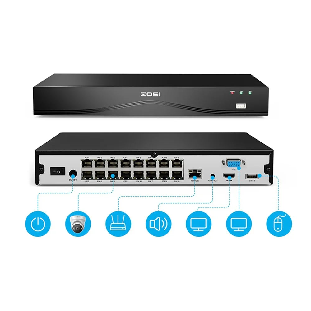 ZOSI 4K 8MP 24-Channel PoE NVR Compatible with Zosi PoE 4K  /  5MP  /  3MP  /  4MP  /  8MP Camera Dual HDD Backup Security System Network Video Recorder - Black - 2