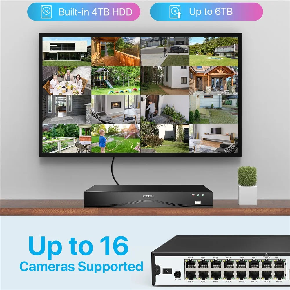 ZOSI 4K 8MP 24-Channel PoE NVR Compatible with Zosi PoE 4K  /  5MP  /  3MP  /  4MP  /  8MP Camera Dual HDD Backup Security System Network Video Recorder - Black - 3