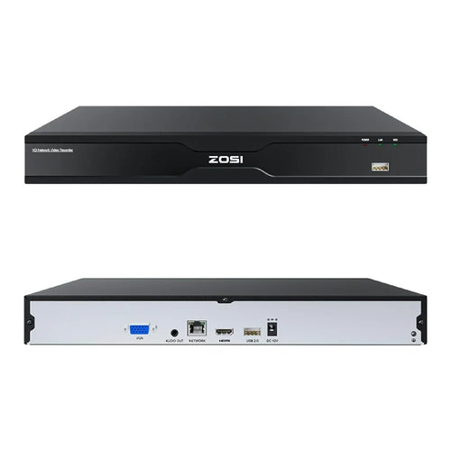 ZOSI 32CH 4K AI Network Video Recorder Compatible with Zosi PoE  /  WiFi 4K  /  5MP  /  4MP  /  3MP Camera 2 SATA 16TB NVR Security Camera System for Surveillance (No Hard Drive, No PoE Port) - Black - 1