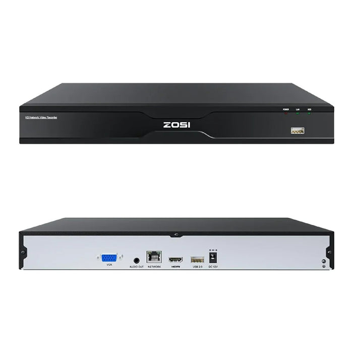 ZOSI 32CH 4K AI Network Video Recorder Compatible with Zosi PoE  /  WiFi 4K  /  5MP  /  4MP  /  3MP Camera 2 SATA 16TB NVR Security Camera System for Surveillance (No Hard Drive, No PoE Port) - Black - 1