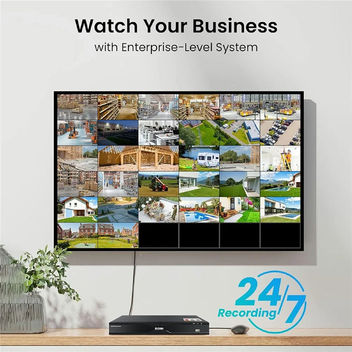 ZOSI 32CH 4K AI Network Video Recorder Compatible with Zosi PoE  /  WiFi 4K  /  5MP  /  4MP  /  3MP Camera 2 SATA 16TB NVR Security Camera System for Surveillance (No Hard Drive, No PoE Port) - Black - 3