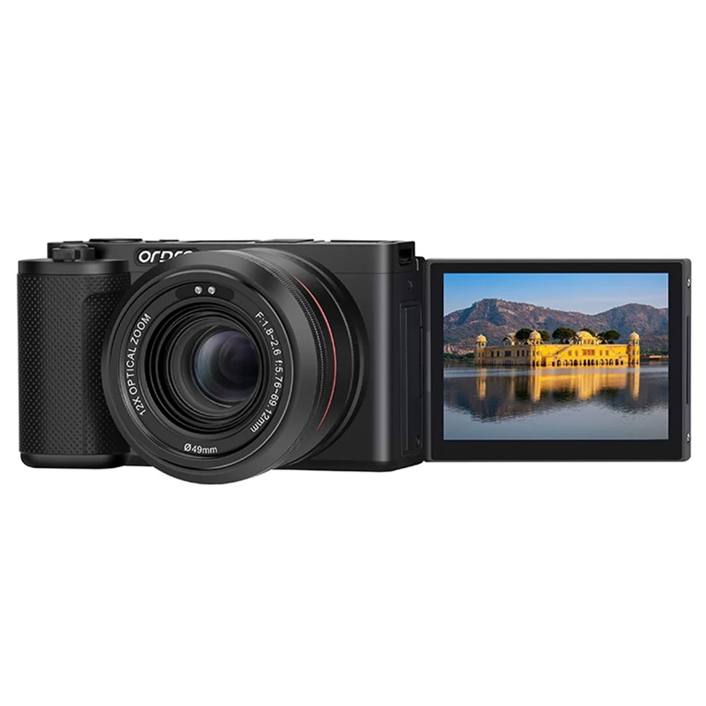 ORDRO G730 Digital Camera Side Flip 3.2 Inch IPS Touch Screen 12X Optical Zoom IR Night Vision 5K HD Mirrorless Cam - Black - 1