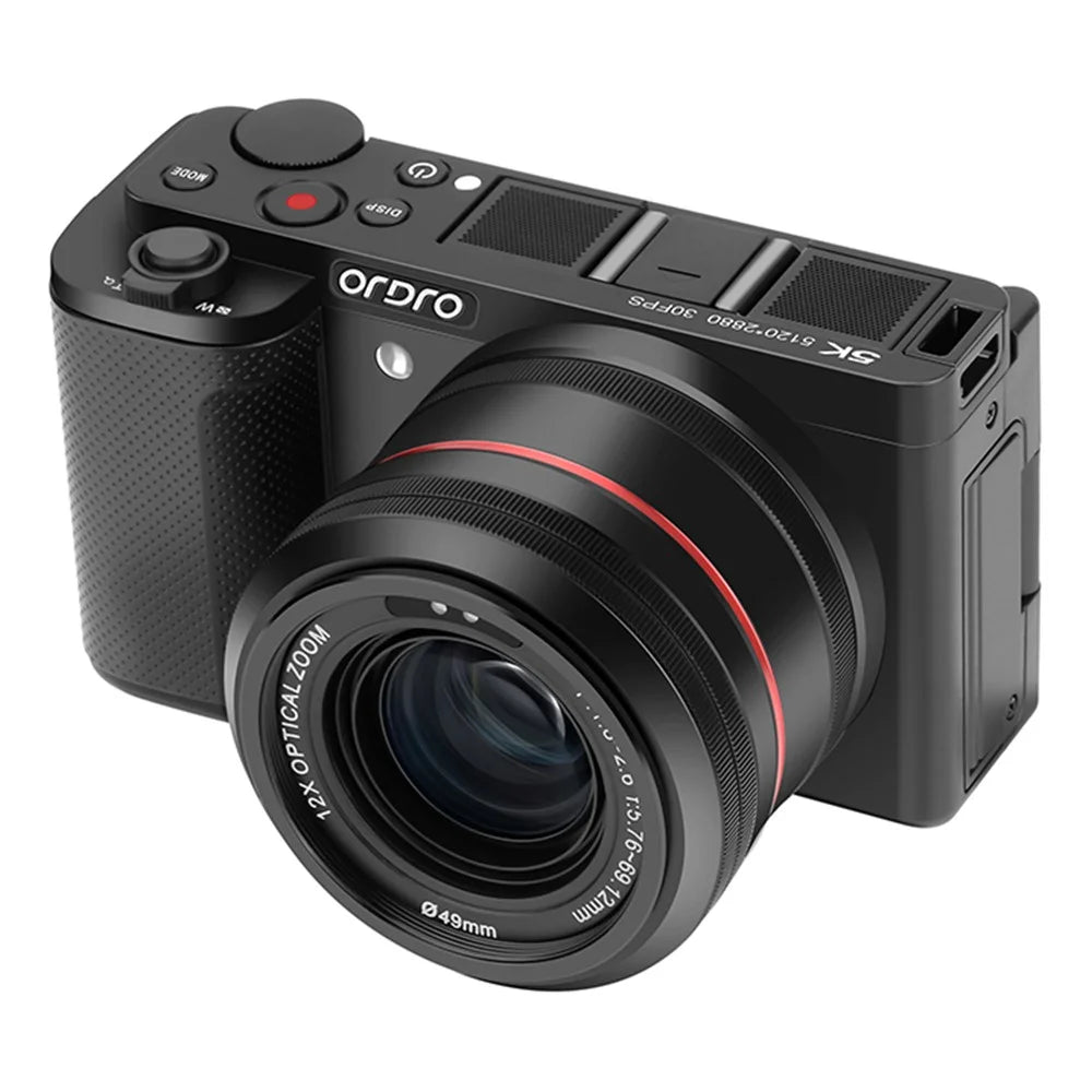ORDRO G730 Digital Camera Side Flip 3.2 Inch IPS Touch Screen 12X Optical Zoom IR Night Vision 5K HD Mirrorless Cam - Black - 3